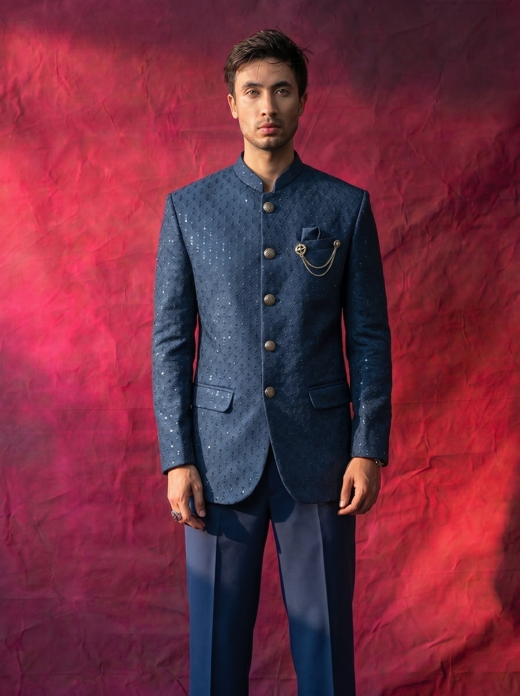 Men's Jodhpuri Velvet Light blue Suit With Pant