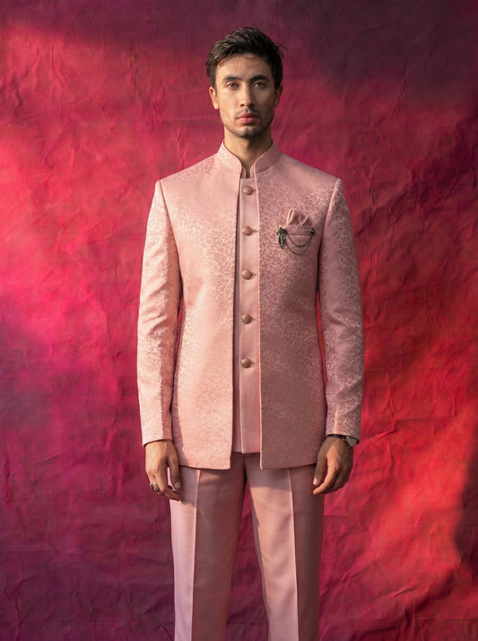 Men's Jodhpuri Baby Pink Suit With Pant