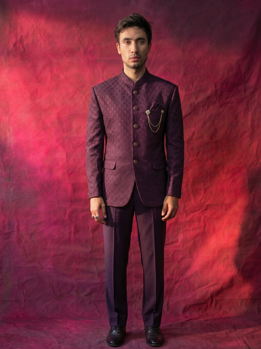 Jodhpuri Wine Velvet Suits with Pant for Men for Wedding