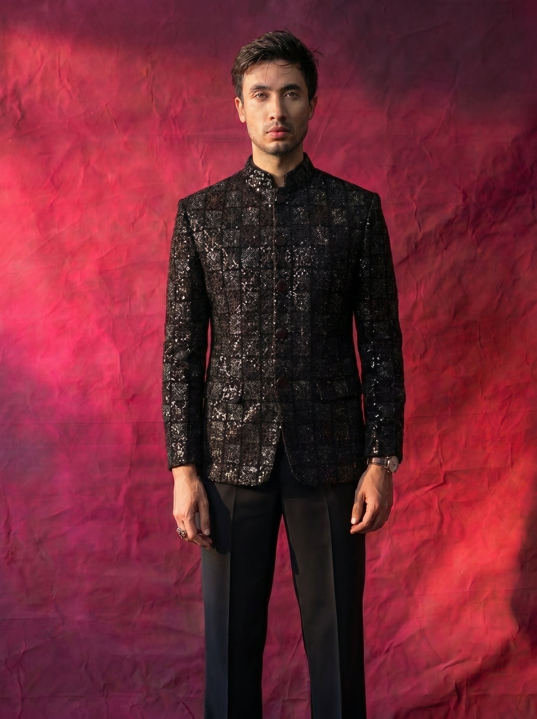 Men's Jodhpuri  Black Velvet  Suit With Pant