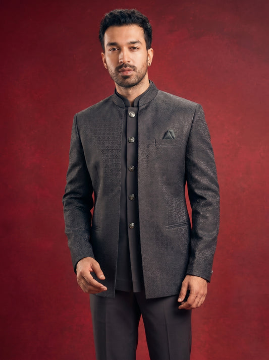 Men's Jodhpuri Black  open short srg Suit With Pant