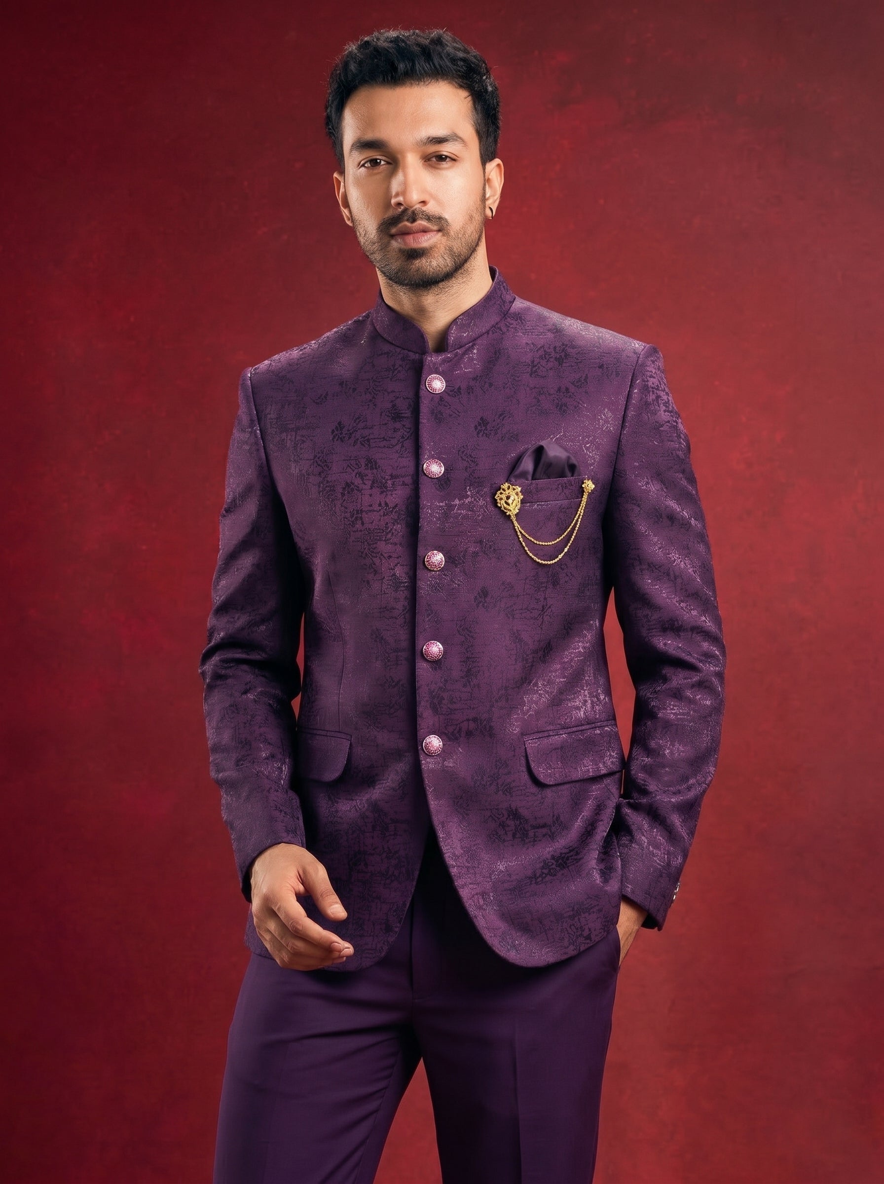 Jodhpuri Royal wine Suits with Pant for Men for Wedding