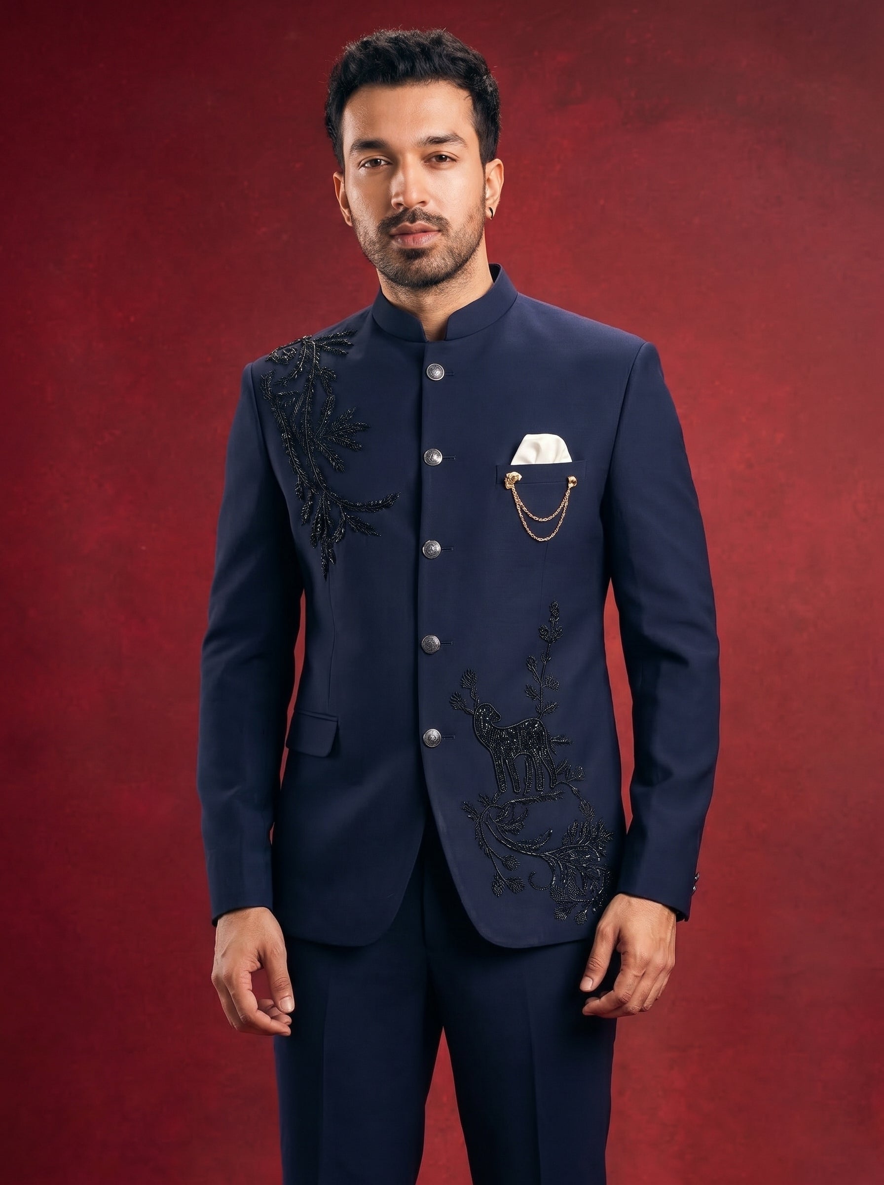 Jodhpuri Navy Noir Majesty  Suits with Pant for Men for Wedding  Embroidery Work
