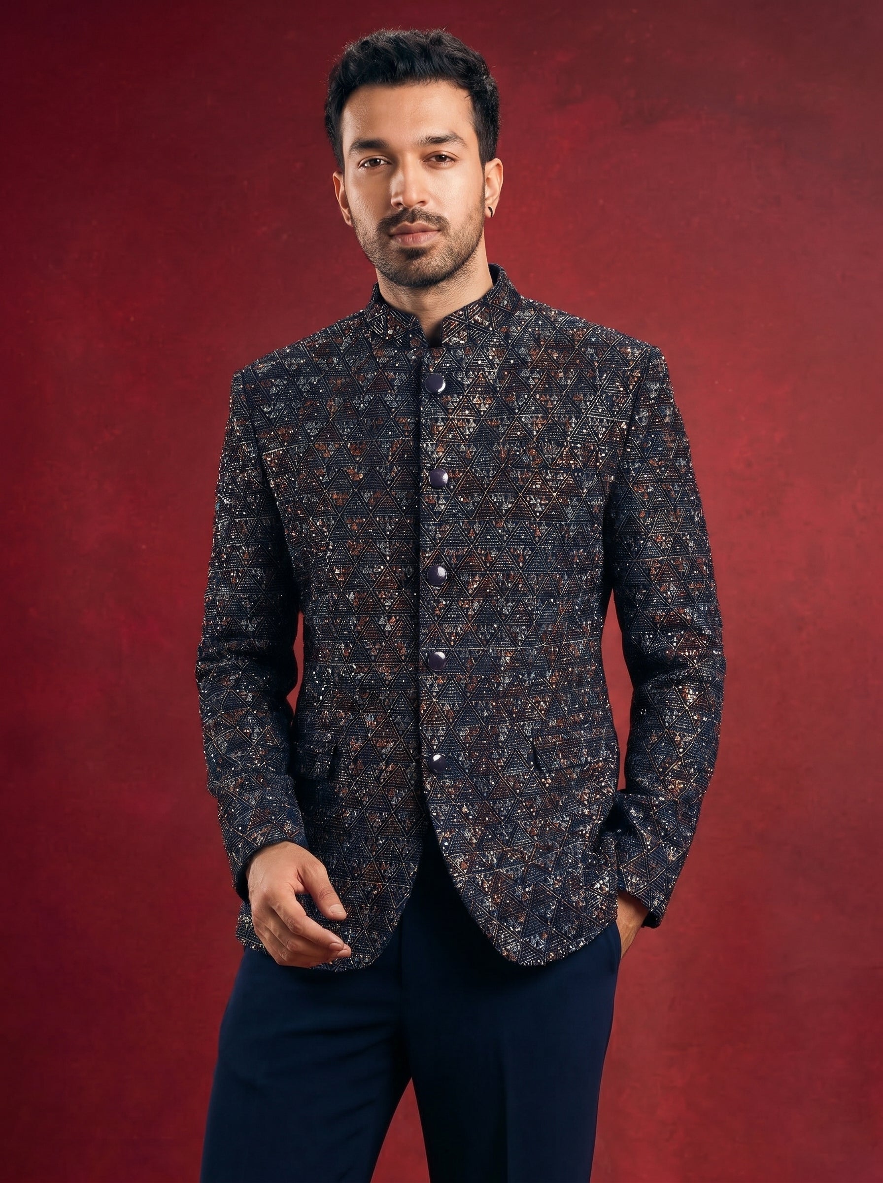 Men's Jodhpuri Black Velvet Suit With Pant