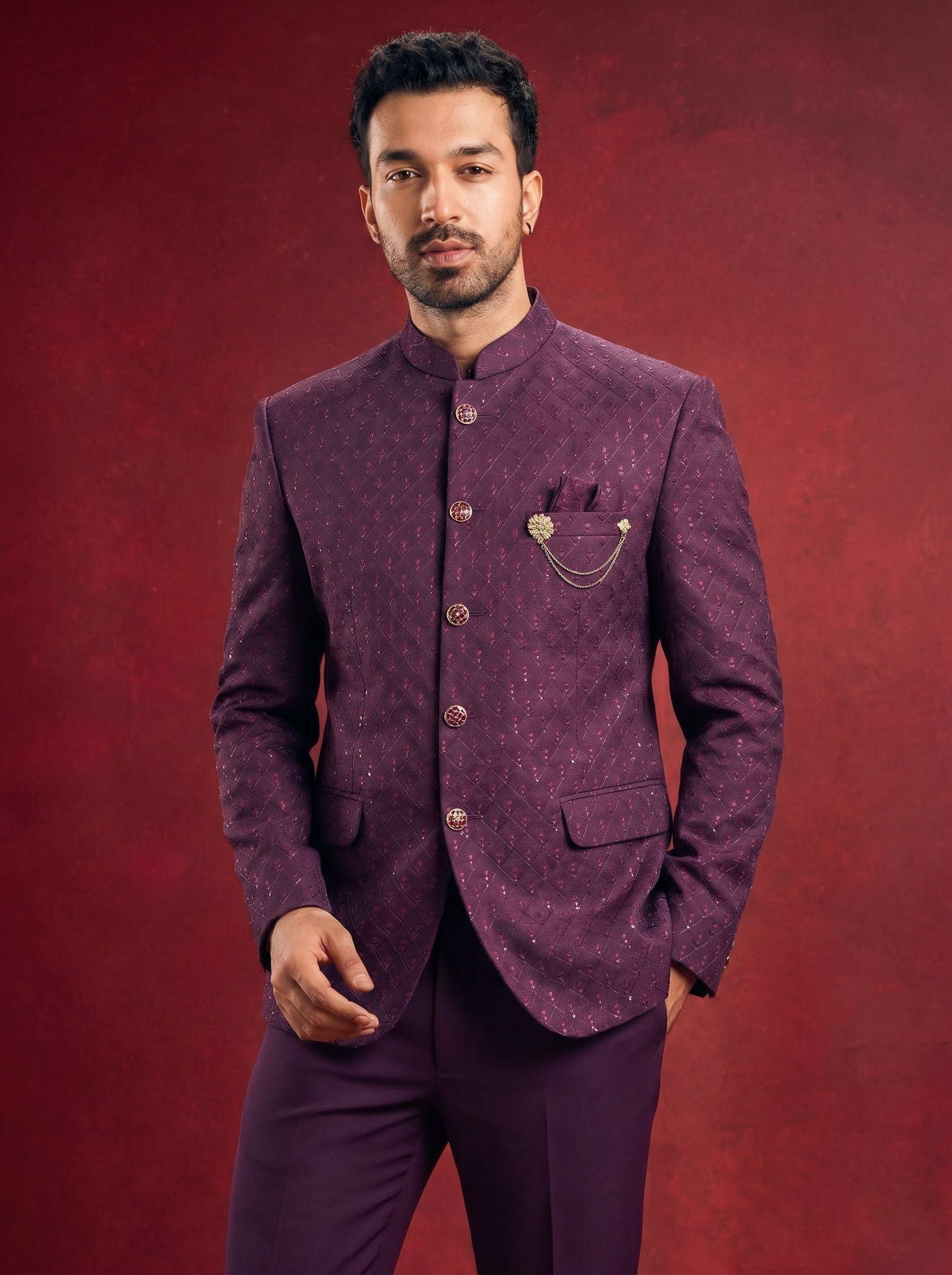 Men's Jodhpuri Velvet Lavender Suit With Pant