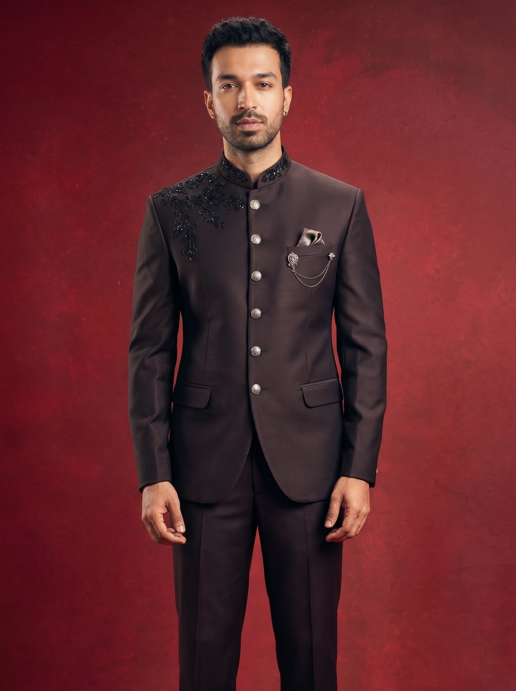 Jodhpuri Bkack  Suits with Pant for Men for Wedding - Thread Embroidery Work
