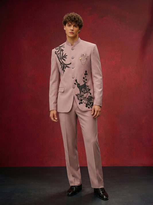 Jodhpuri Lavender  Suits with Pant for Men for Wedding - Thread Embroidery Work