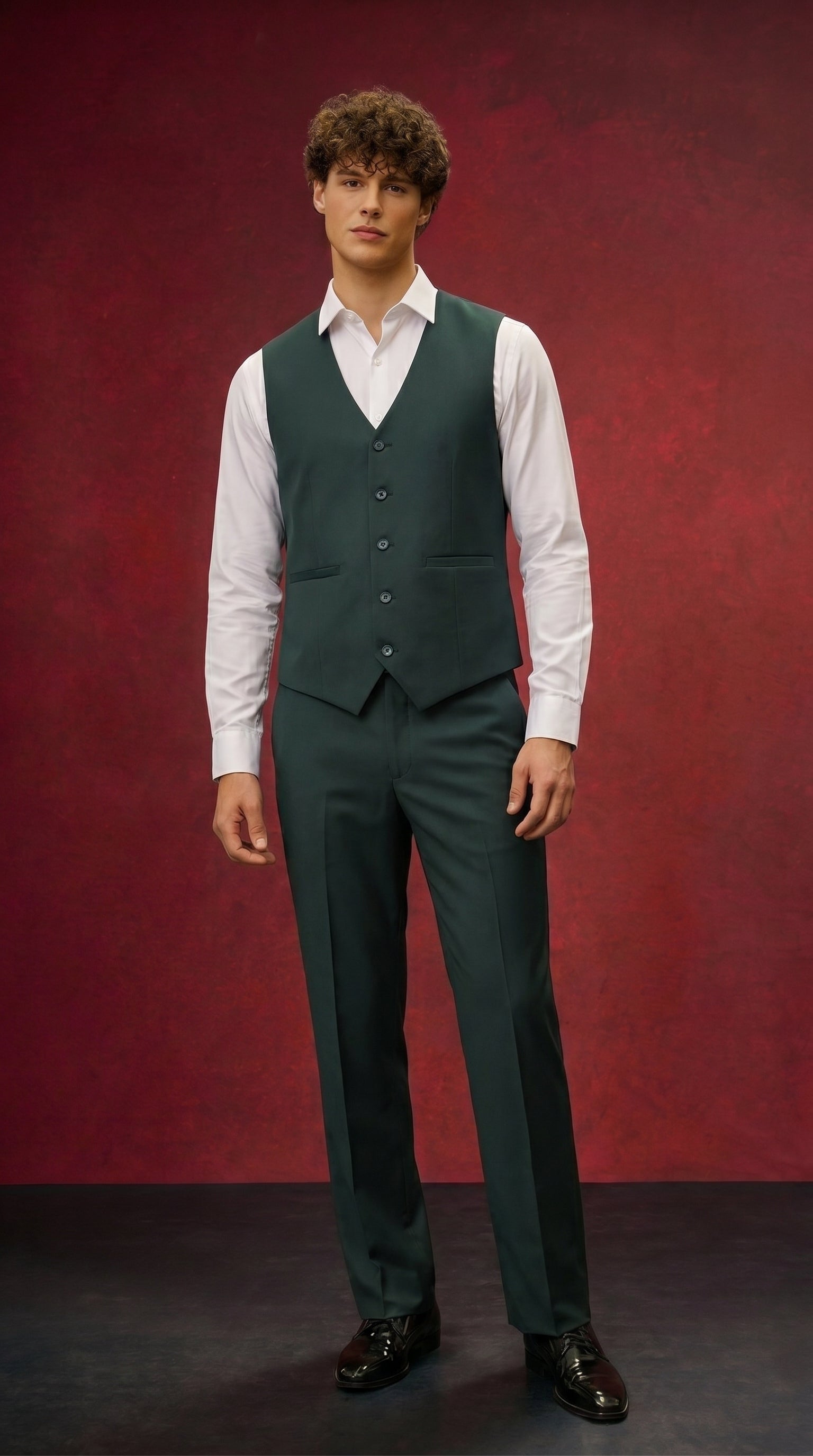 Premium Coral Green Three Piece Suit for Men