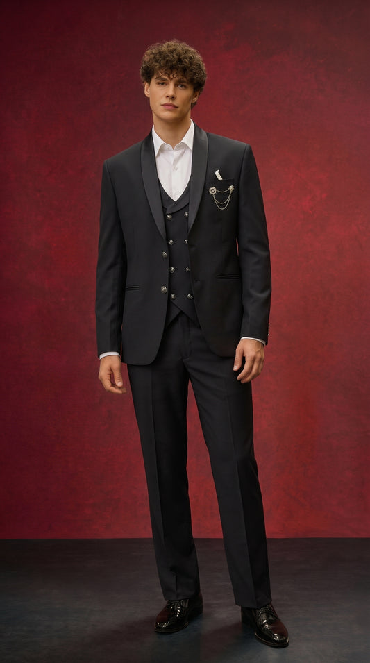 Men's Party Wear Black 3 Piece Suit | Premium Formal Collection