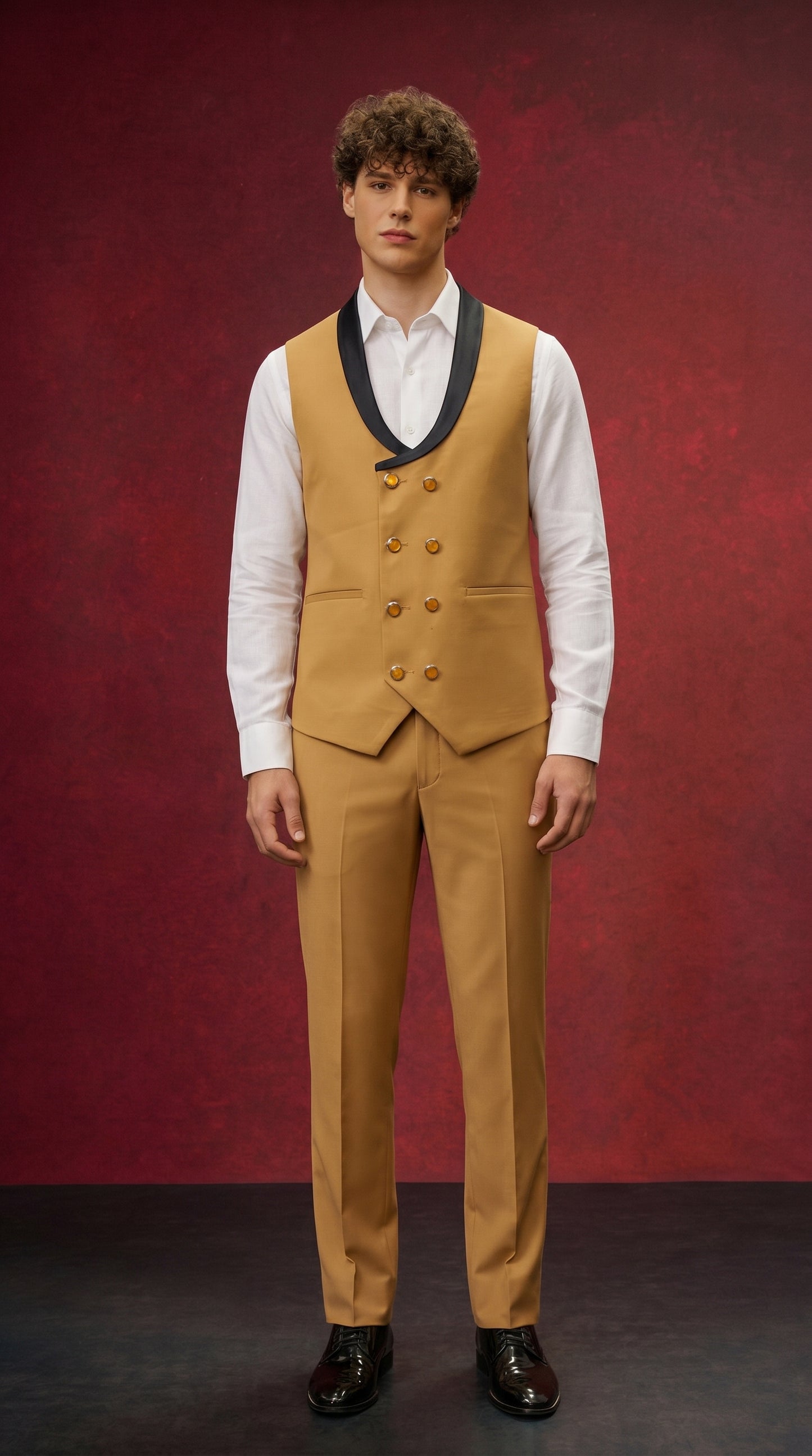 Men's Mustard Gold Tuxedo 3 Piece Suit | Premium