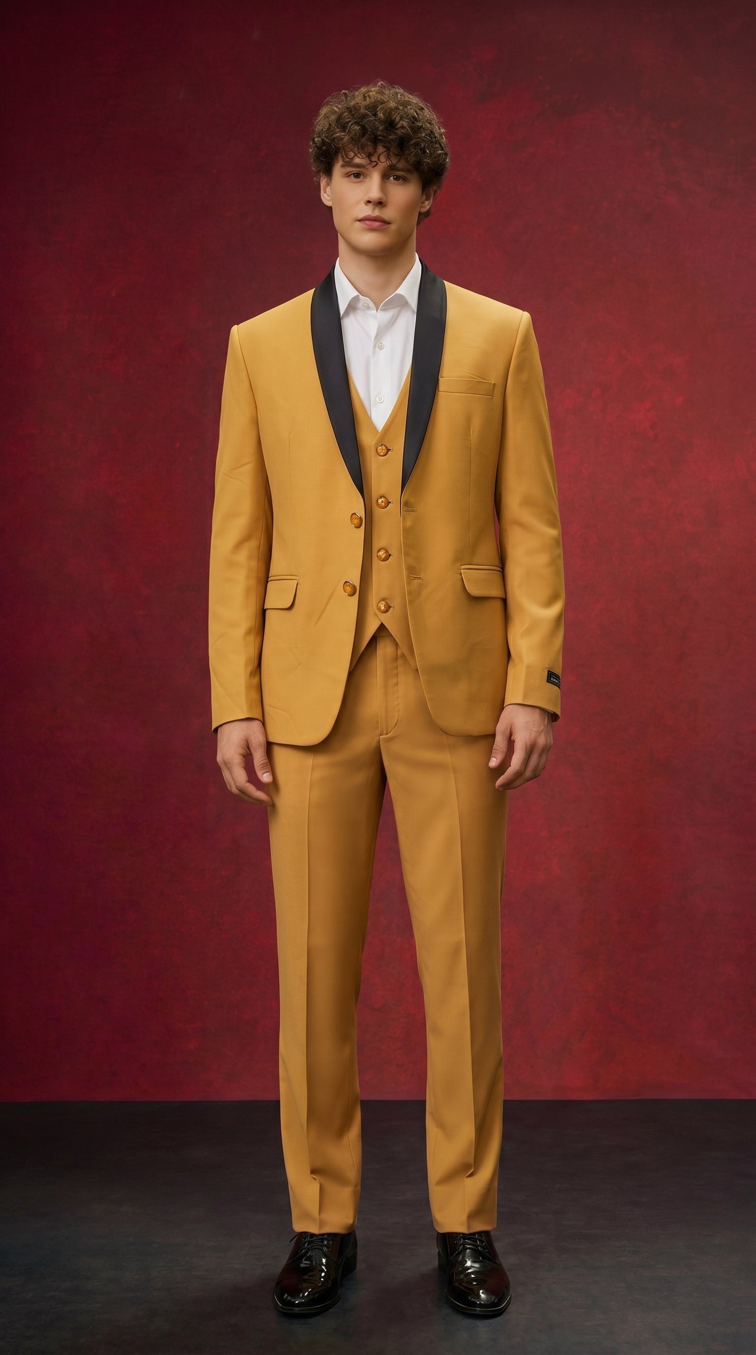 Men's Mustard Gold Tuxedo 3 Piece Suit | Premium