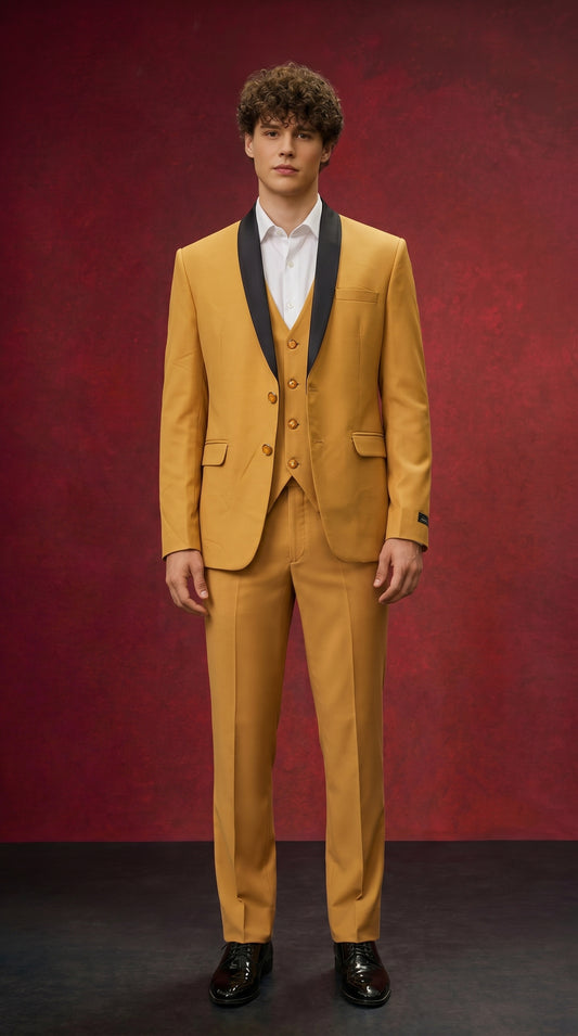 Men's Mustard Gold Tuxedo 3 Piece Suit | Premium