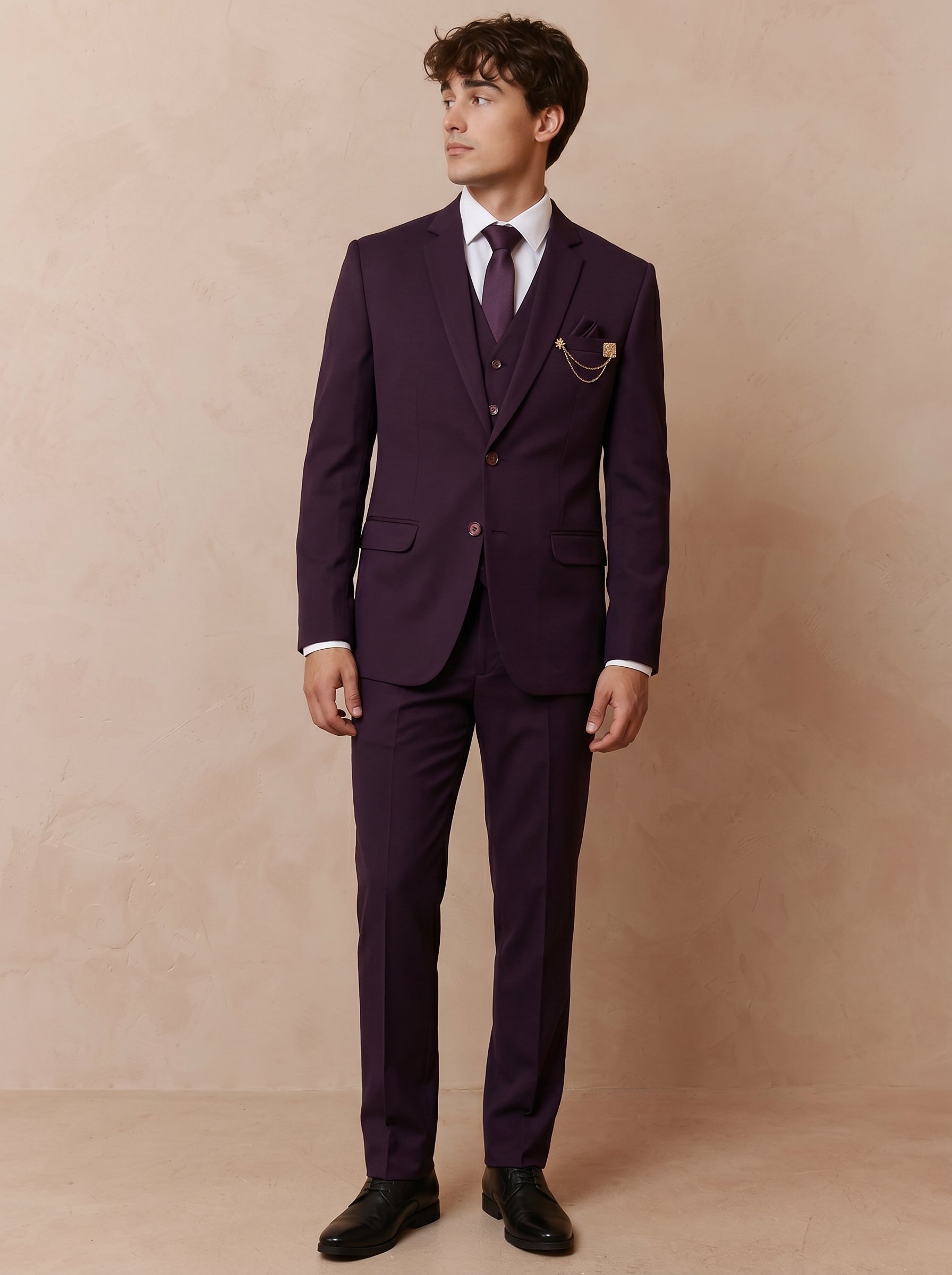 Premium Wine Purple Three Piece Suit