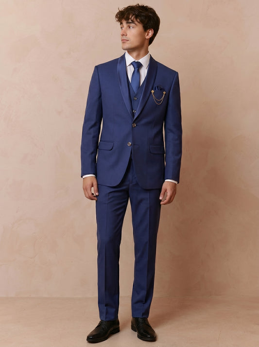 Men's Royal Blue Black Diamond Tuxedo 3 Piece Suit