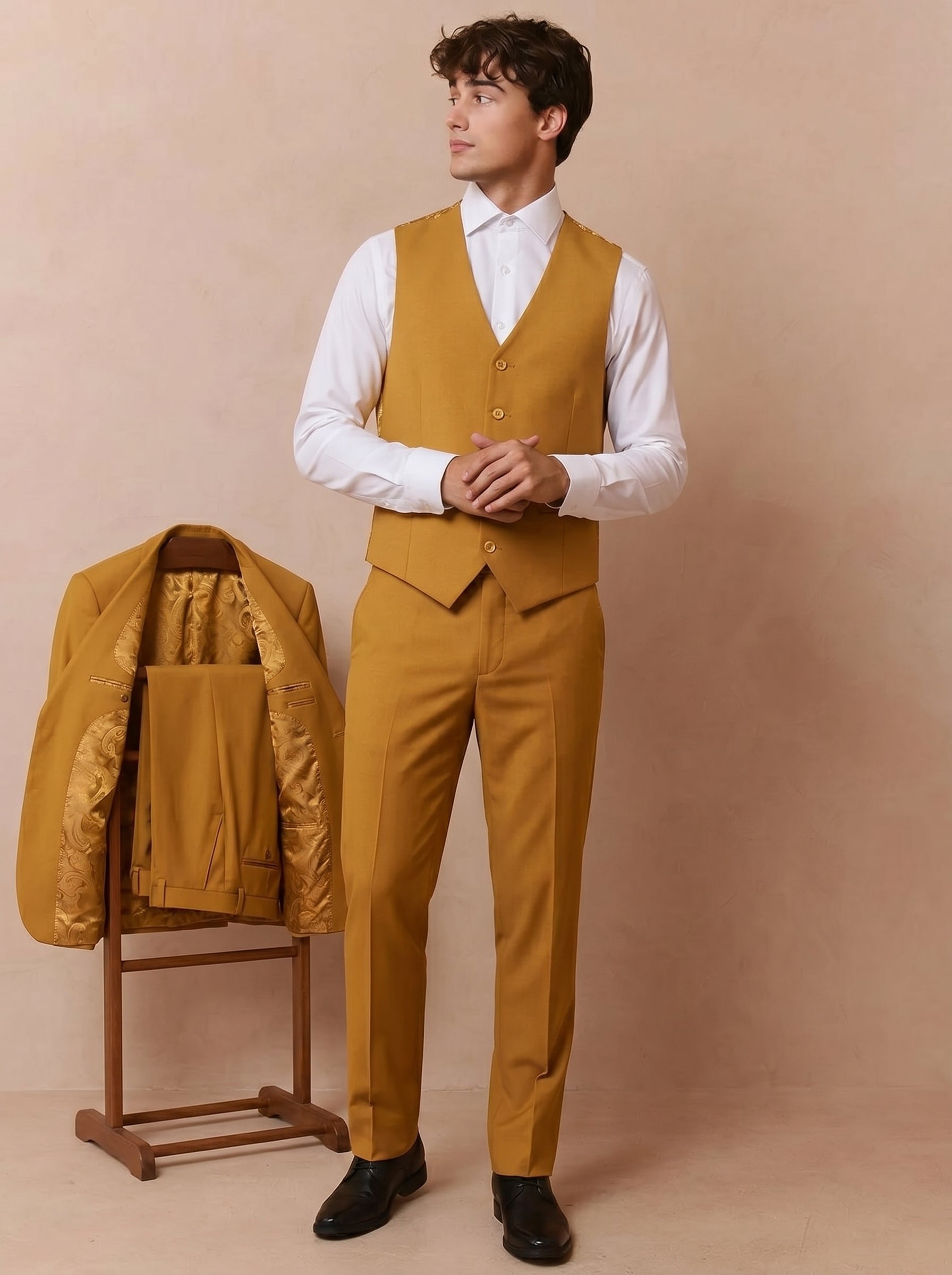 Men's Mustard Gold 3 Piece Suit