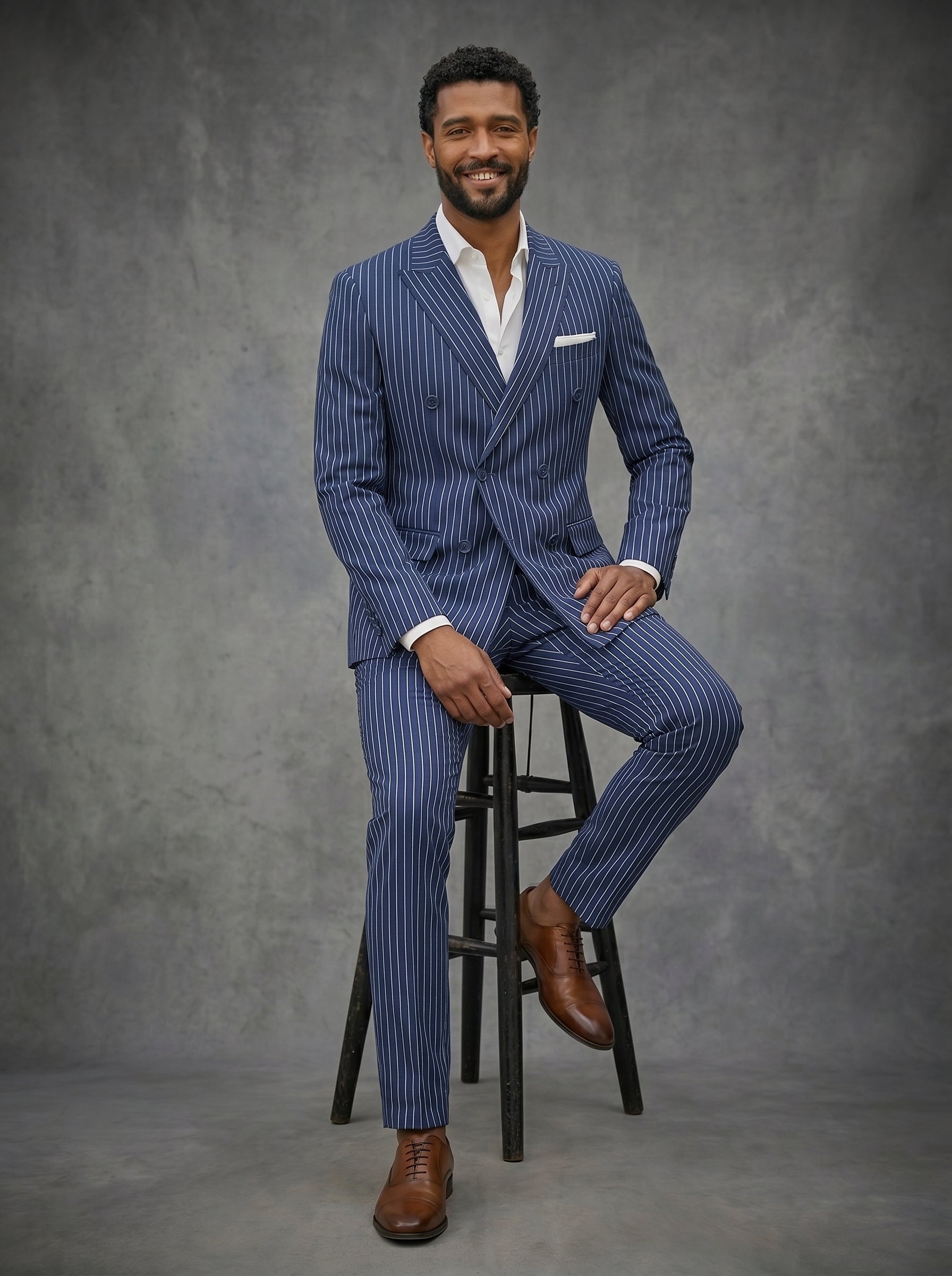 Double Breast Dark Blue Lining Suit For Men
