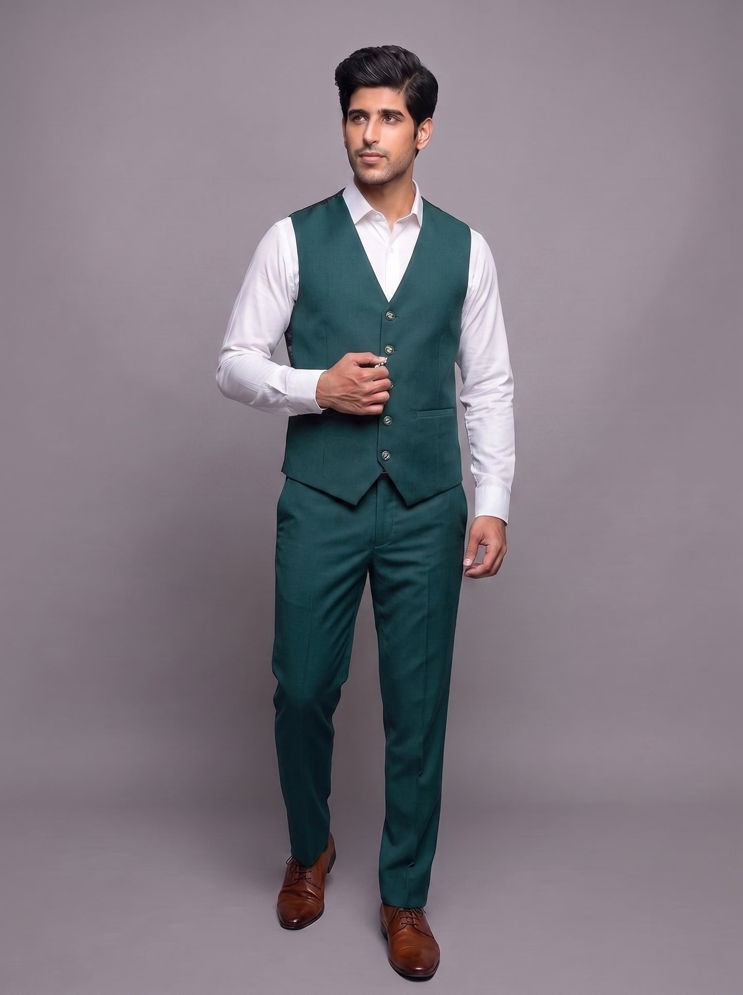 Club AK Men's Emerald Green Jacquard 3-Piece Tuxedo Suit with Shawl Lapel | Premium Wedding & Party Wear