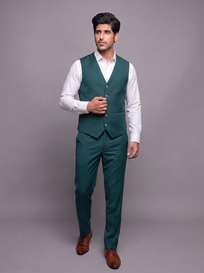 Club AK Men's Emerald Green Jacquard 3-Piece Tuxedo Suit with Shawl Lapel | Premium Wedding & Party Wear