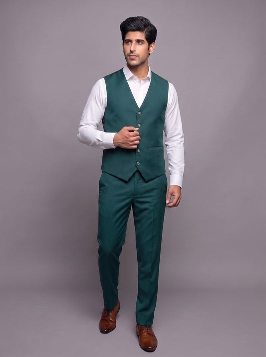 Club AK Men's Emerald Green Jacquard 3-Piece Tuxedo Suit with Shawl Lapel | Premium Wedding & Party Wear