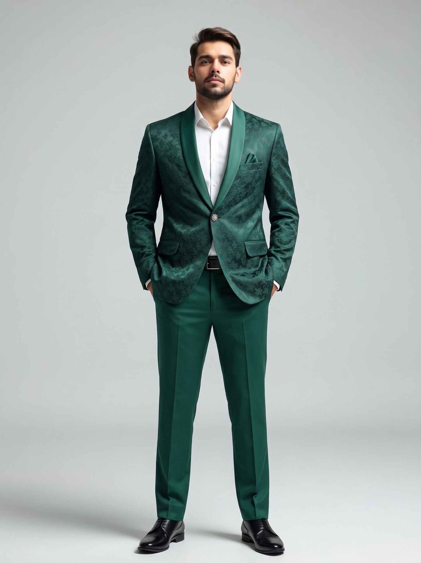 Club AK Men's Premium Emerald Green Jacquard Two-Piece Suit with Shawl Lapel