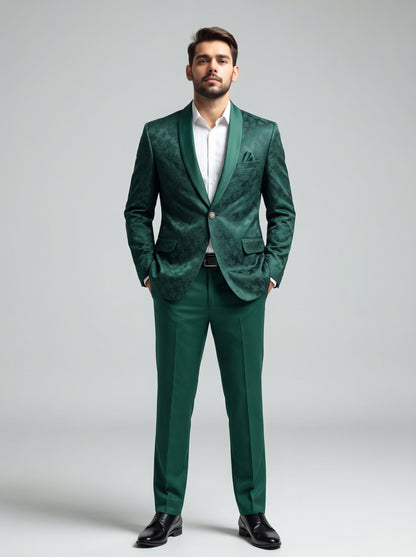 Club AK Men's Premium Emerald Green Jacquard Two-Piece Suit with Shawl Lapel