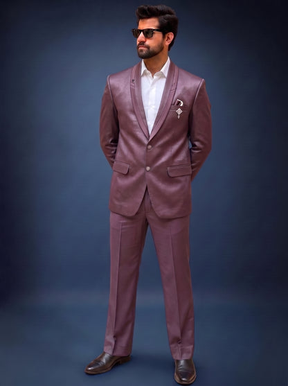 Club AK Men's Premium Wine Satin Finish Two-Piece Suit with Shawl Lapel