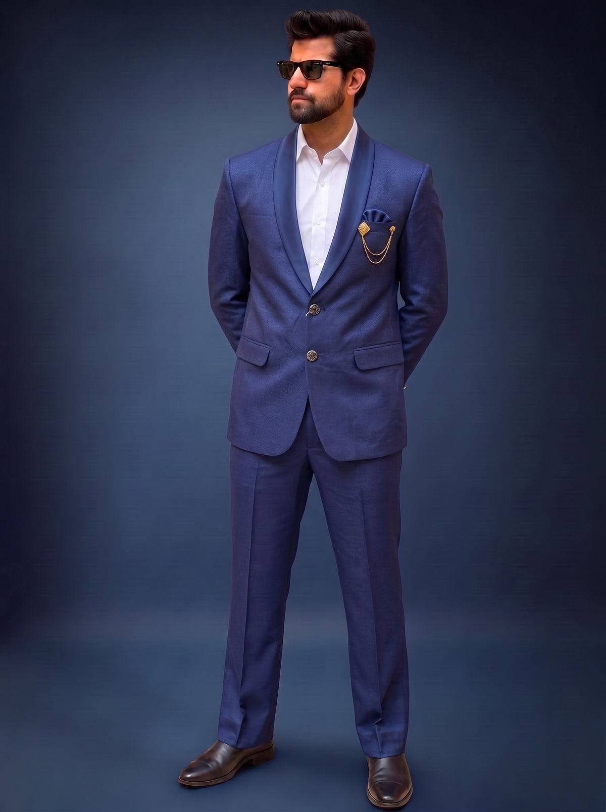 Club AK Men's Premium Royal Blue Two-Piece Suit with Satin Shawl Lapel
