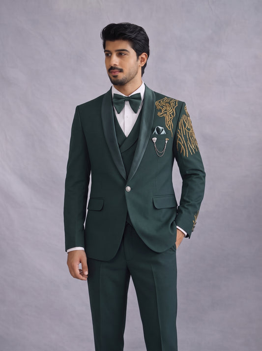 Club AK Emerald Green 3 Piece Tuxedo Suit for Men | Premium Wedding Wear