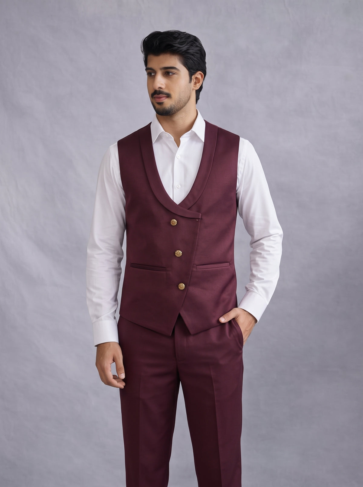 Club AK Men's Premium Burgundy 3 Piece Suit | Wedding, Reception & Party Wear