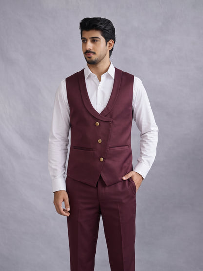 Club AK Men's Premium Burgundy 3 Piece Suit | Wedding, Reception & Party Wear