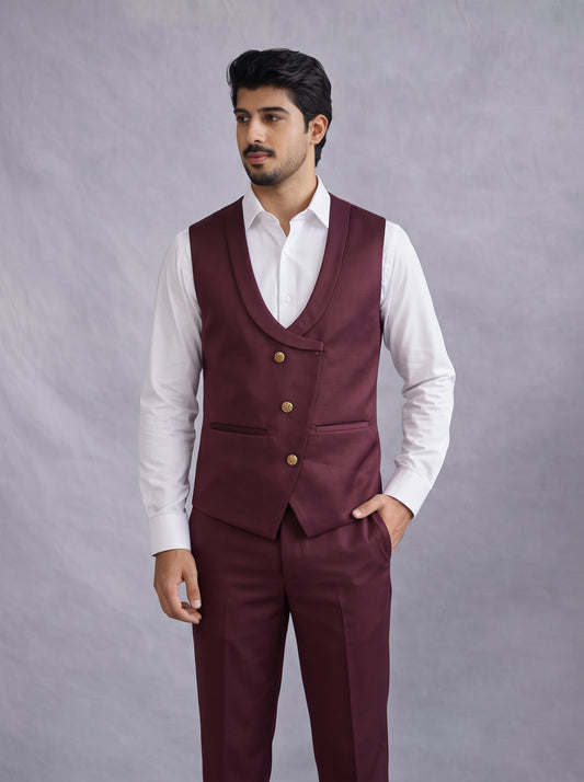 Club AK Men's Premium Burgundy 3 Piece Suit | Wedding, Reception & Party Wear
