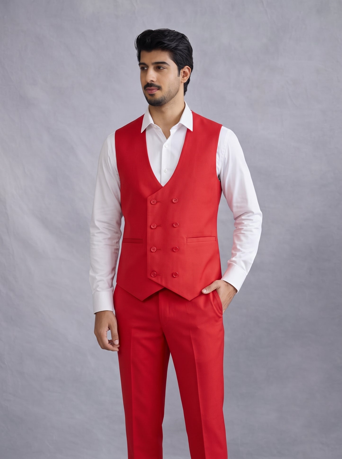 Club AK Men's Premium Bright Red Three Piece Suit Set for Wedding, Reception & Party Wear