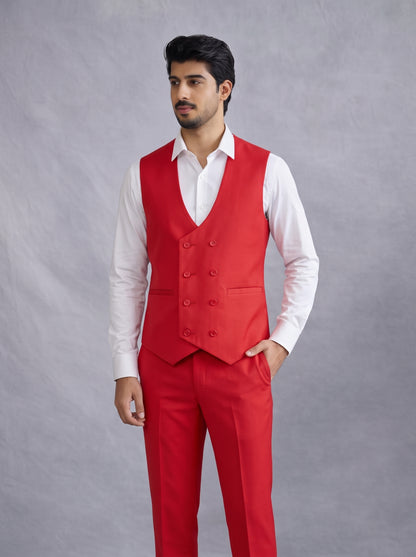 Club AK Men's Premium Bright Red Three Piece Suit Set for Wedding, Reception & Party Wear