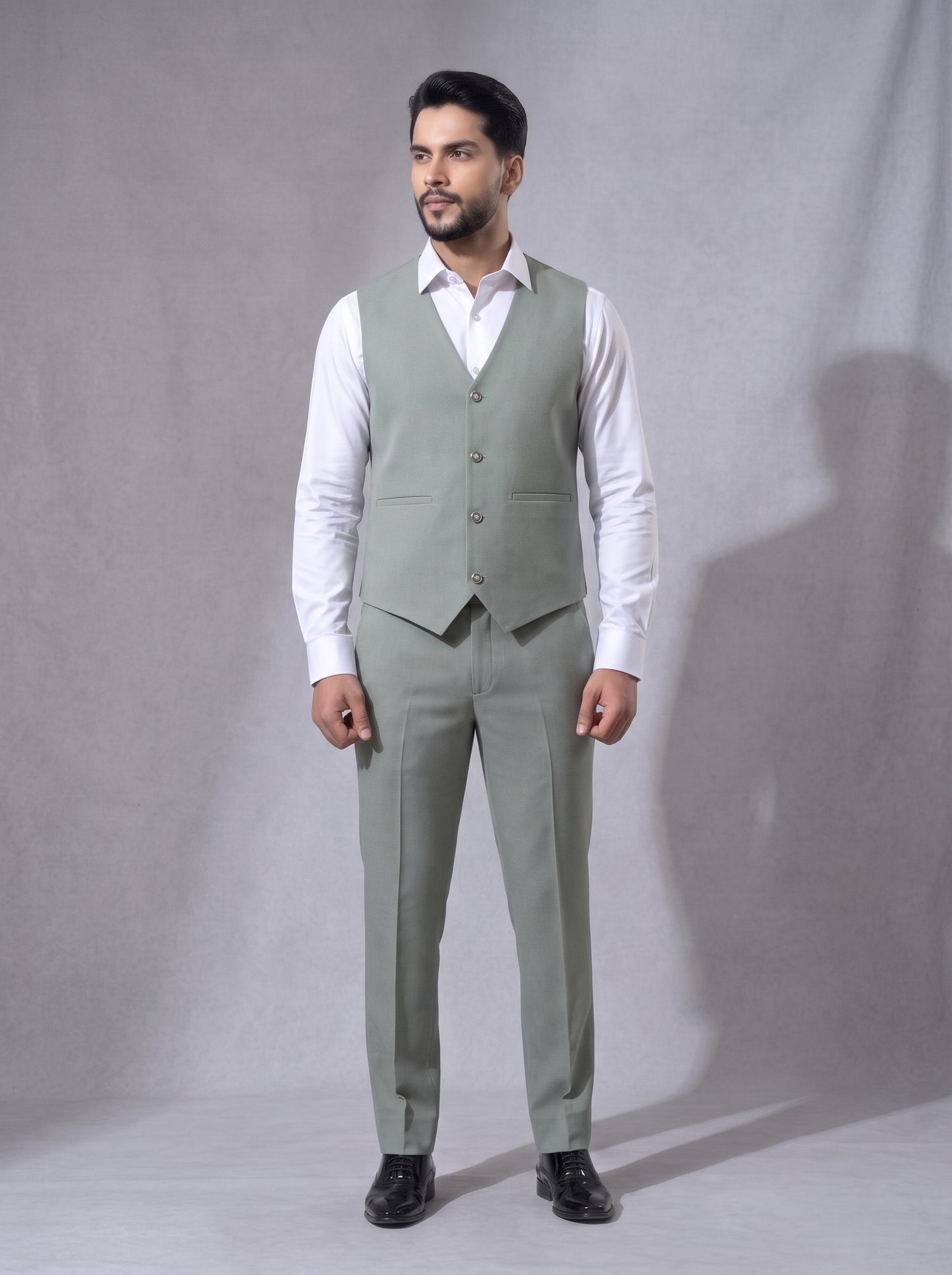 CLUB AK Men's Premium Sage Green Three-Piece Suit for Men | Designer Wedding & Party Wear