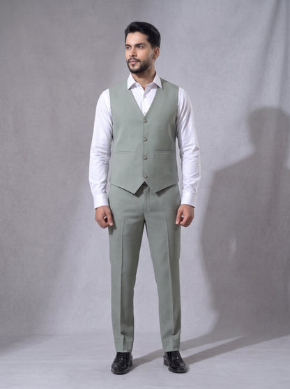 CLUB AK Men's Premium Sage Green Three-Piece Suit for Men | Designer Wedding & Party Wear