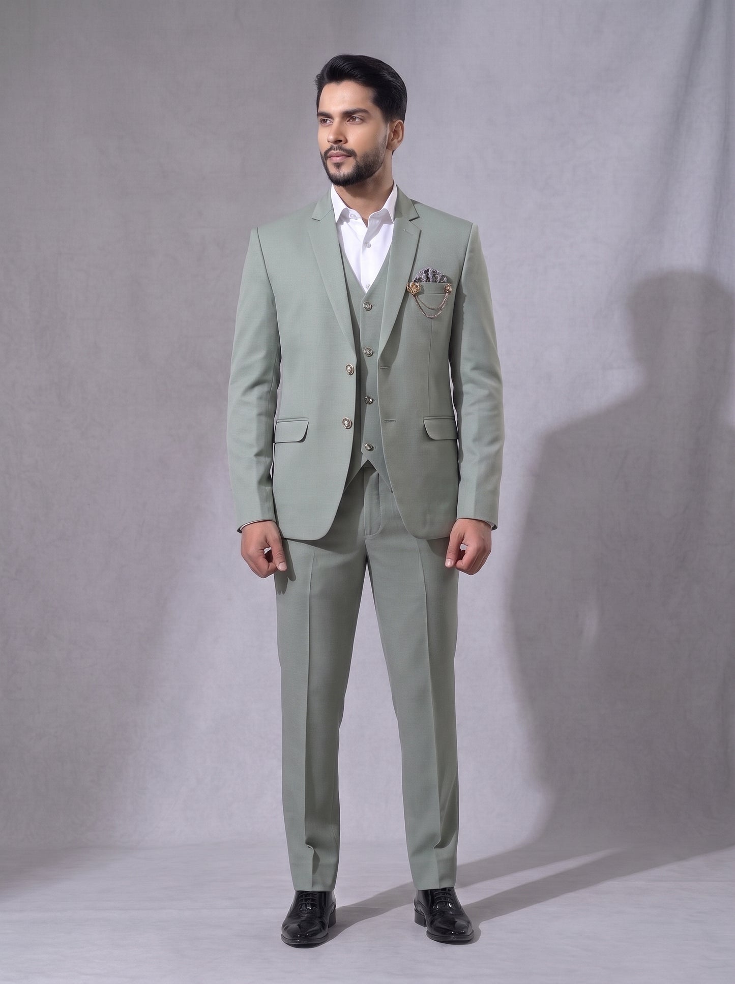 CLUB AK Men's Premium Sage Green Three-Piece Suit for Men | Designer Wedding & Party Wear