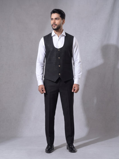 CLUB AK Men's Premium Black Three-Piece Suit for Men | Stylish Formal Wedding & Party Wear