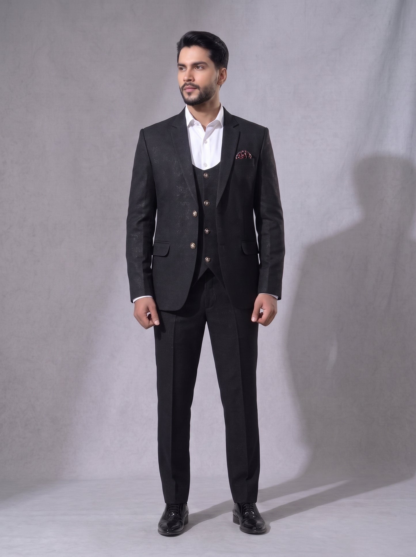 CLUB AK Men's Premium Black Three-Piece Suit for Men | Stylish Formal Wedding & Party Wear