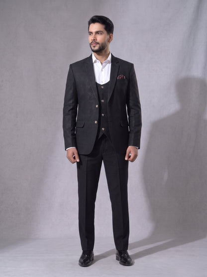 CLUB AK Men's Premium Black Three-Piece Suit for Men | Stylish Formal Wedding & Party Wear