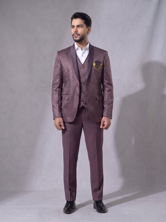 Club AK Men's Premium Mauve Shimmer 3 Piece Suit | Luxury Wedding, Reception & Party Wear