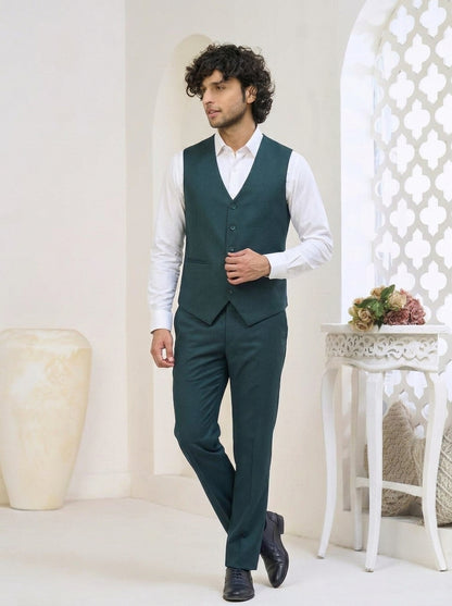 Club AK Men's Forest Green Premium Three-Piece Suit with Tailored Blazer, Waistcoat & Trousers