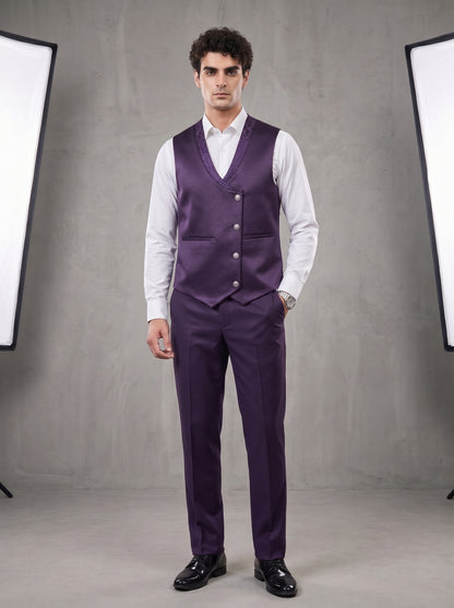 Club AK Men's Royal Purple Jacquard Three-Piece Tuxedo Suit with Satin Shawl Lapel