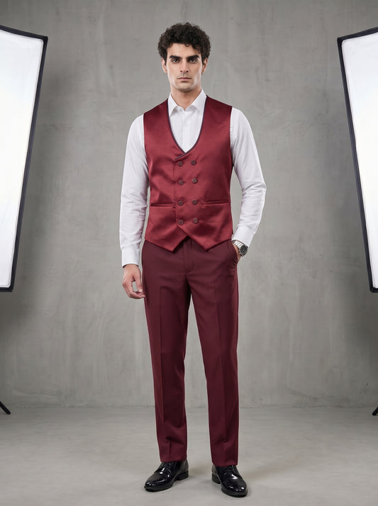 Club AK Men's Premium Maroon Jacquard Three-Piece Suit