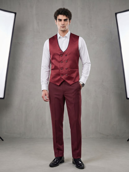 Club AK Men's Premium Maroon Jacquard Three-Piece Tuxedo Suit with Satin Shawl Lapel