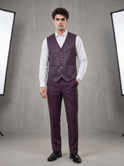 Club AK Men's Premium Wine Floral Jacquard Three-Piece Tuxedo Suit with Satin Shawl Lapel