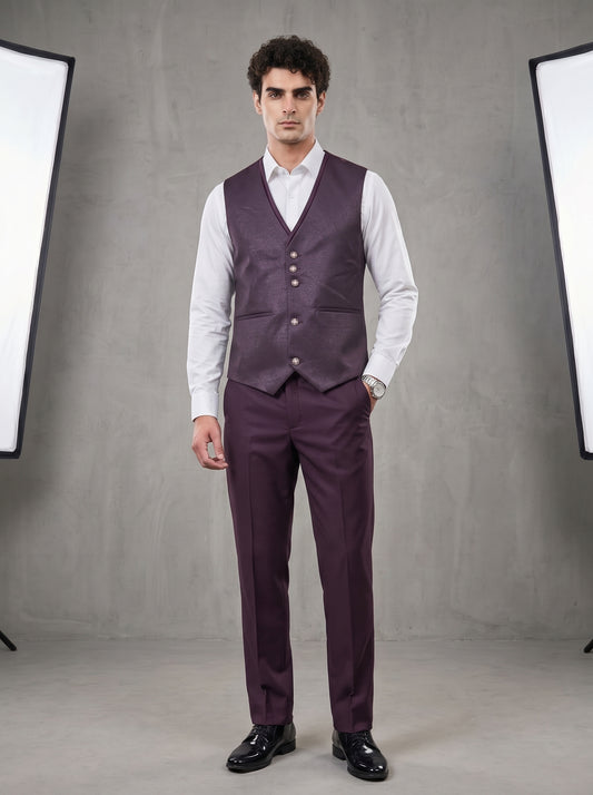 Club AK Men's Premium Wine Floral Jacquard Three-Piece Suit