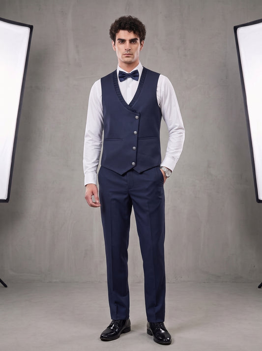 Club AK Men's Premium Navy Blue Textured Three-Piece Suit