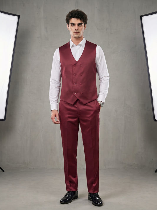 Club AK Men's Premium Maroon Jacquard Three-Piece Suit
