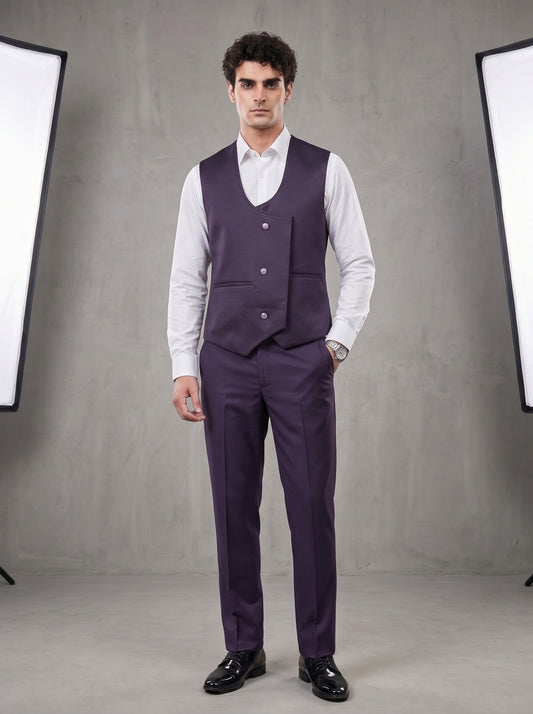 Club AK Men's Premium Purple Jacquard Three-Piece Suit
