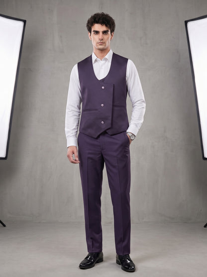 Club AK Men's Premium Purple Jacquard Three-Piece Tuxedo Suit with Satin Shawl Lapel